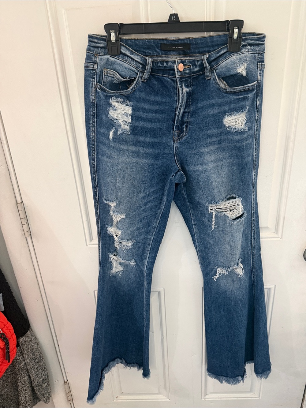 Flying Monkey Distressed Dark Blue Flare Jeans